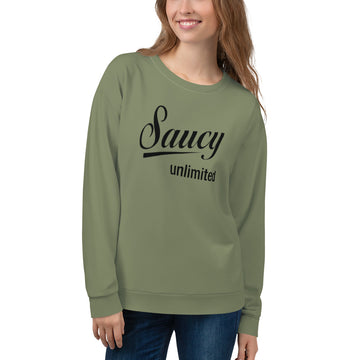 Saucy Unlimited Olive Green Sweatshirt With Black Saucy Unlimited Logo