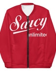 Big White Logo Red Bomber Jacket 