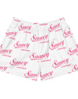 Saucy Unlimited Pink Logo On White Women’s Athletic Shorts