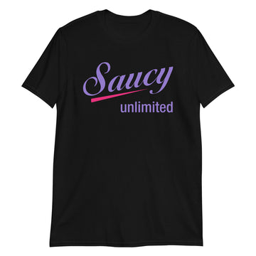 Saucy Unlimited Purple and Pink Logo T-Shirt