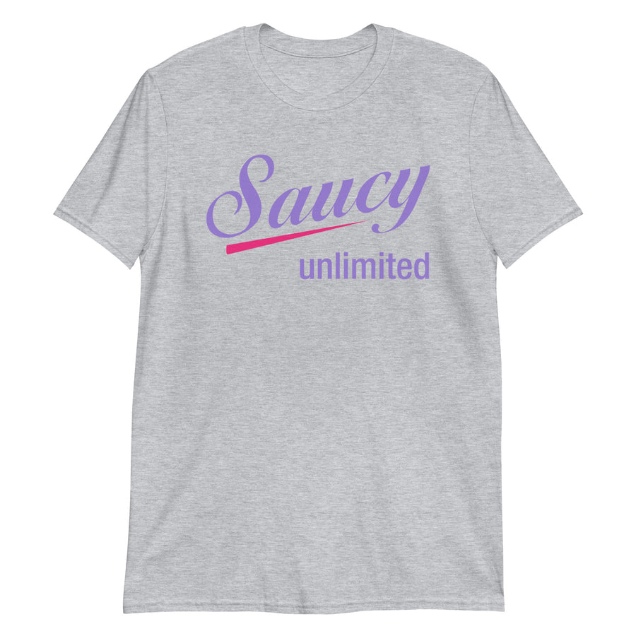 Saucy Unlimited Purple and Pink Logo T-Shirt