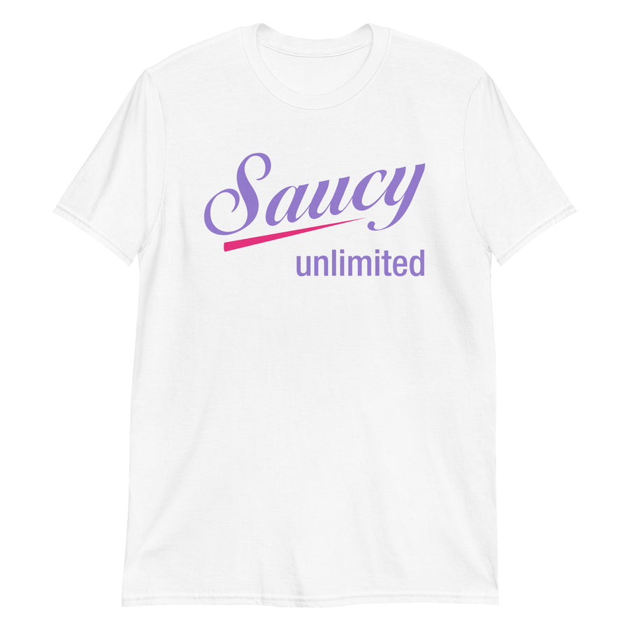 Saucy Unlimited Purple and Pink Logo T-Shirt