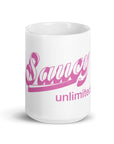 Saucy Unlimited Pink 3-D Logo White Glossy Mug