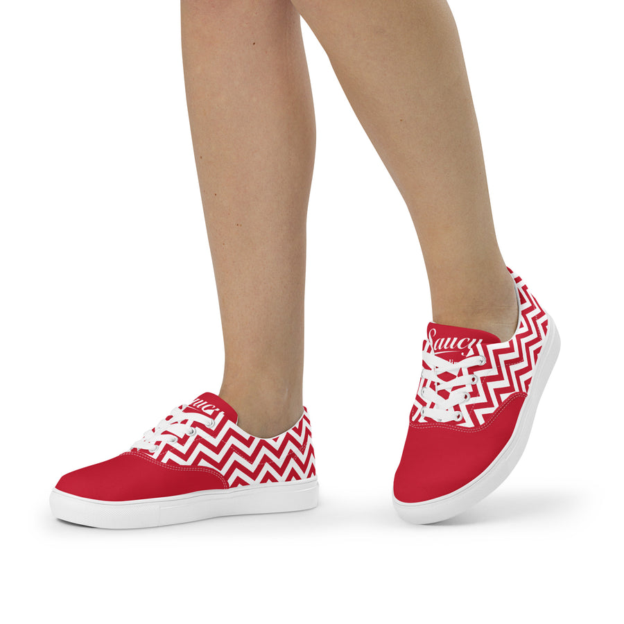 Saucy Unlimited Red And White Zig Zag Pattern Lace-up Canvas Shoes