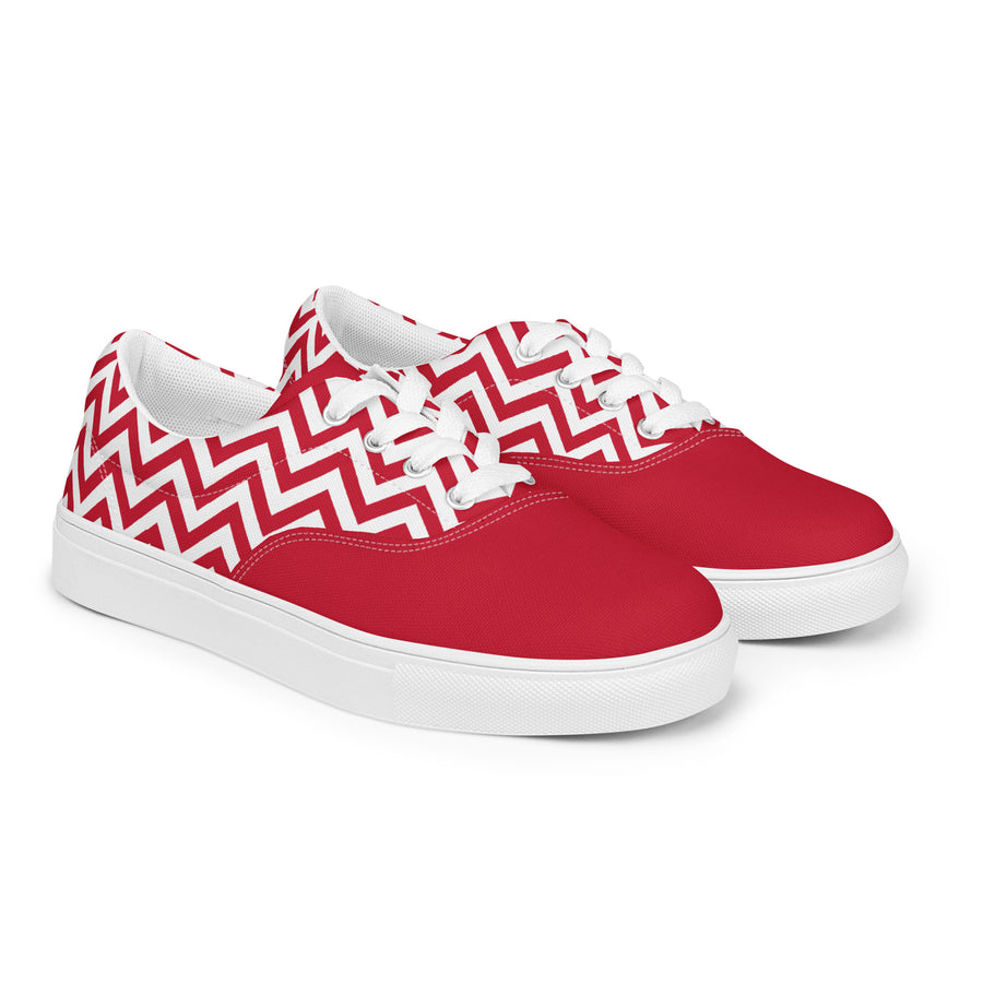 Saucy Unlimited Red And White Zig Zag Pattern Lace-up Canvas Shoes